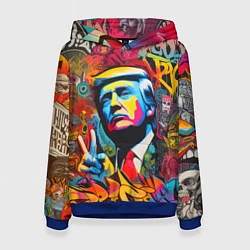 Толстовка-худи женская Дональд Трамп - граффити - нейросеть, цвет: 3D-синий