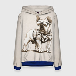 Толстовка-худи женская Французский бульдог в очках и рубашке, цвет: 3D-синий