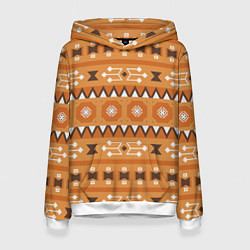 Толстовка-худи женская Brown tribal geometric, цвет: 3D-белый