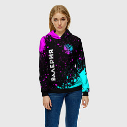 Толстовка-худи женская Валерия и неоновый герб России вертикально, цвет: 3D-черный — фото 2