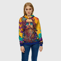 Толстовка-худи женская Стильный хиппи в очках, цвет: 3D-синий — фото 2