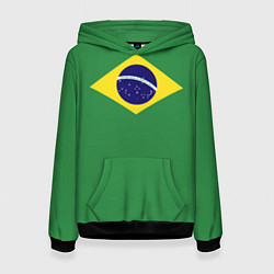 Толстовка-худи женская Бразилия флаг, цвет: 3D-черный