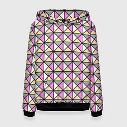Толстовка-худи женская Геометрический треугольники бело-серо-розовый, цвет: 3D-черный