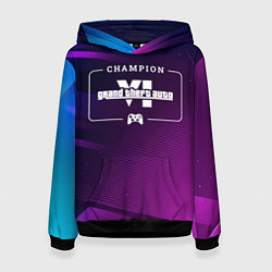 Толстовка-худи женская GTA6 gaming champion: рамка с лого и джойстиком на, цвет: 3D-черный