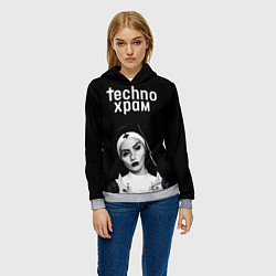 Толстовка-худи женская Techno храм монашка демон, цвет: 3D-меланж — фото 2