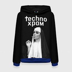 Толстовка-худи женская Techno храм монашка курит, цвет: 3D-синий