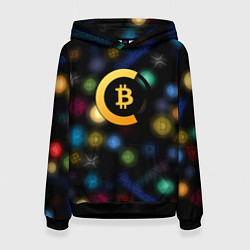 Толстовка-худи женская Bitcoin logo criptomoney, цвет: 3D-черный