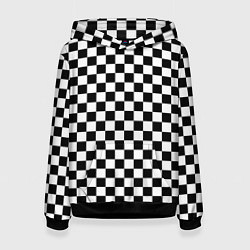 Толстовка-худи женская Шахматное поле чёрно-белый, цвет: 3D-черный