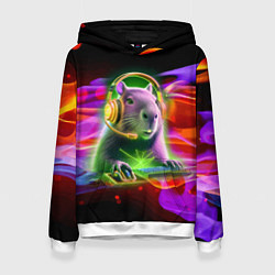 Толстовка-худи женская Capybara is an avid gamer, цвет: 3D-белый