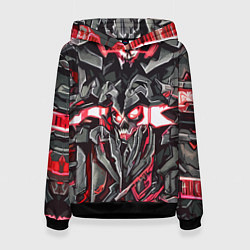 Толстовка-худи женская Красный абстрактный кибер череп, цвет: 3D-черный