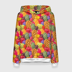 Толстовка-худи женская Экзотические фрукты, цвет: 3D-белый