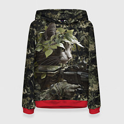 Толстовка-худи женская Кот партизан, цвет: 3D-красный