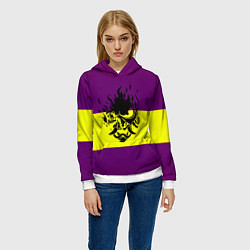 Толстовка-худи женская Cyberpunk 2077 stripes, цвет: 3D-белый — фото 2