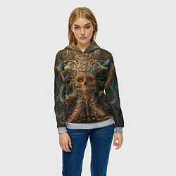 Толстовка-худи женская Череп с щупальцами осьминога, цвет: 3D-меланж — фото 2