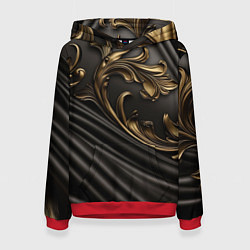Толстовка-худи женская Объемные золотые узоры на черной ткани лепнина, цвет: 3D-красный