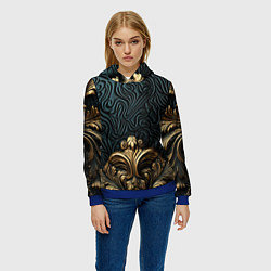 Толстовка-худи женская Объемная лепнина на темном фоне, цвет: 3D-синий — фото 2