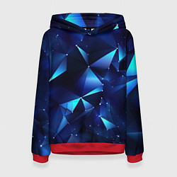 Толстовка-худи женская Синие осколки из мелких абстрактных частиц, цвет: 3D-красный