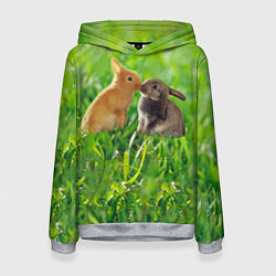 Толстовка-худи женская Кролики в траве, цвет: 3D-меланж