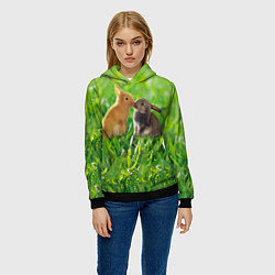 Толстовка-худи женская Кролики в траве, цвет: 3D-черный — фото 2