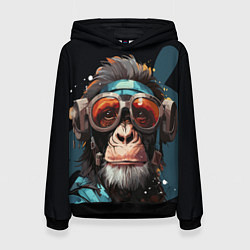Толстовка-худи женская Крутая обезьяна в очках, цвет: 3D-черный