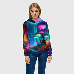 Толстовка-худи женская Планета цветных неоновых грибов, цвет: 3D-синий — фото 2