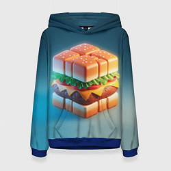 Толстовка-худи женская Абстрактный гамбургер в форме куба, цвет: 3D-синий