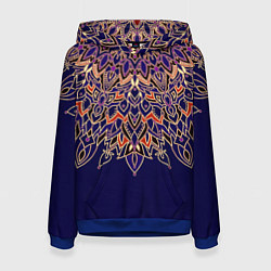Толстовка-худи женская Мандала сине-оранжевый, цвет: 3D-синий