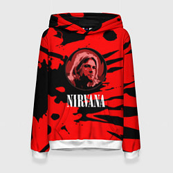 Толстовка-худи женская Nirvana красные краски рок бенд, цвет: 3D-белый