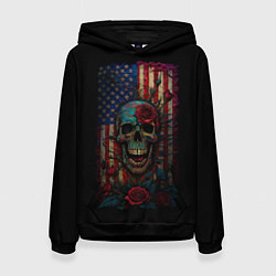 Толстовка-худи женская Skull - USA, цвет: 3D-черный