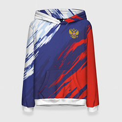 Толстовка-худи женская Россия Sport брызги красок триколор, цвет: 3D-белый
