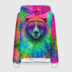 Толстовка-худи женская Цветной медведь, цвет: 3D-белый