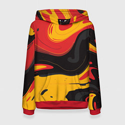 Толстовка-худи женская Красные желтые оранжевые пятна краски, цвет: 3D-красный