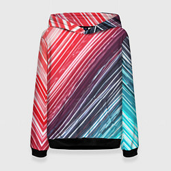 Толстовка-худи женская Белые линии на синем и красном, цвет: 3D-черный