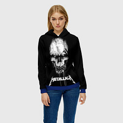 Толстовка-худи женская Металлика - белый череп, цвет: 3D-синий — фото 2