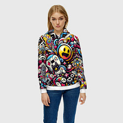 Толстовка-худи женская Паттерн с играми, цвет: 3D-белый — фото 2