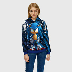 Толстовка-худи женская Sonic - splash and logo, цвет: 3D-синий — фото 2