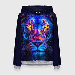 Толстовка-худи женская Синий светящийся лев, цвет: 3D-меланж