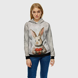 Толстовка-худи женская Влюблённый кролик в свитере с сердцем, цвет: 3D-черный — фото 2