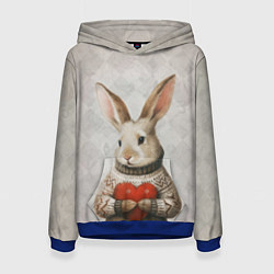 Толстовка-худи женская Влюблённый кролик в свитере с сердцем, цвет: 3D-синий