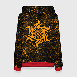 Толстовка-худи женская Оберег воина в символике солнца, цвет: 3D-красный