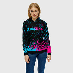 Толстовка-худи женская Arsenal - neon gradient посередине, цвет: 3D-черный — фото 2
