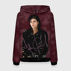Толстовка-худи женская Michael Jackson на бордовом фоне, цвет: 3D-черный