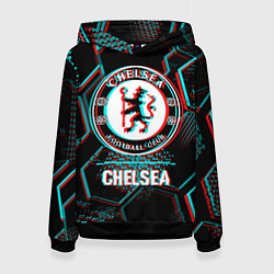 Толстовка-худи женская Chelsea FC в стиле glitch на темном фоне, цвет: 3D-черный