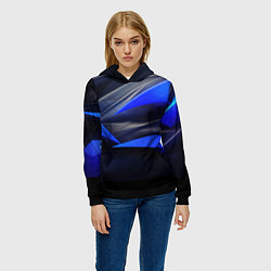 Толстовка-худи женская Black and blue abstract background sport style, цвет: 3D-черный — фото 2