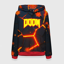 Толстовка-худи женская Doom плиты лого в огне, цвет: 3D-красный