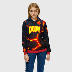 Толстовка-худи женская Doom плиты лого в огне, цвет: 3D-красный — фото 2