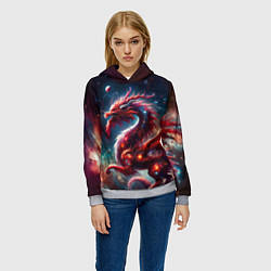 Толстовка-худи женская Красный космический дракон, цвет: 3D-меланж — фото 2