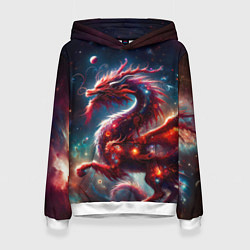 Толстовка-худи женская Красный космический дракон, цвет: 3D-белый