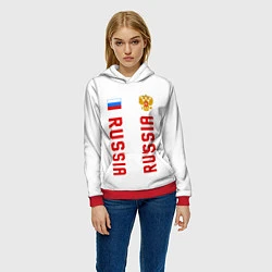 Толстовка-худи женская Россия три полоски на белом фоне, цвет: 3D-красный — фото 2