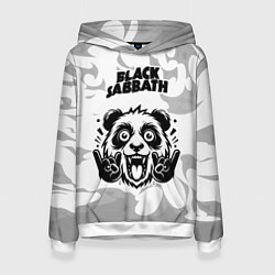 Толстовка-худи женская Black Sabbath рок панда на светлом фоне, цвет: 3D-белый